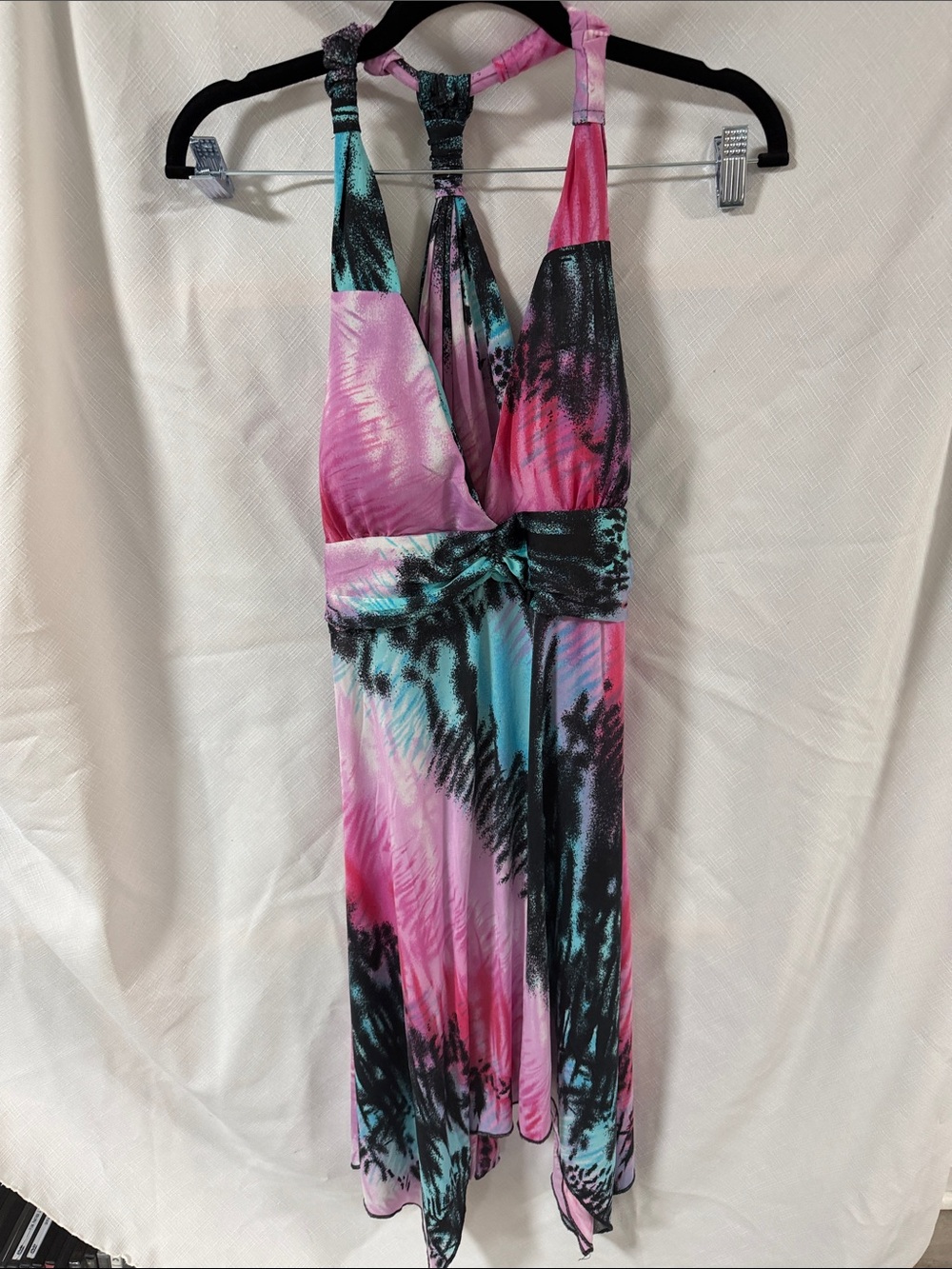 Halter Tie-Dye Midi Dress in Pink & Teal